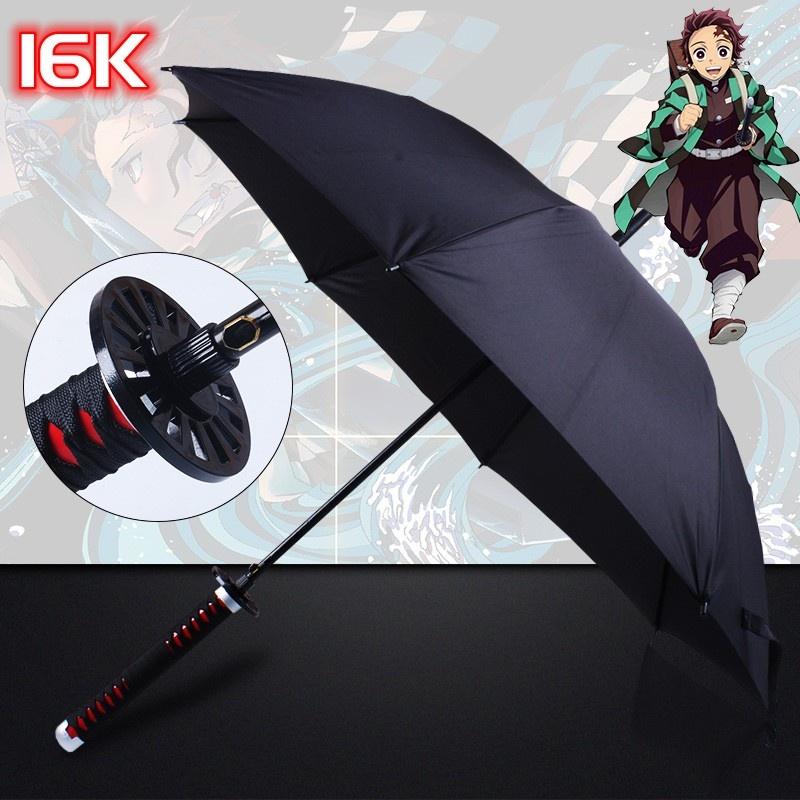 Long Kamado Tanjirou Katana Umbrella Handle UV Blocking Black Parasol Anime Demon Slayer Japanese Katana Sword Umbrella Raincoa