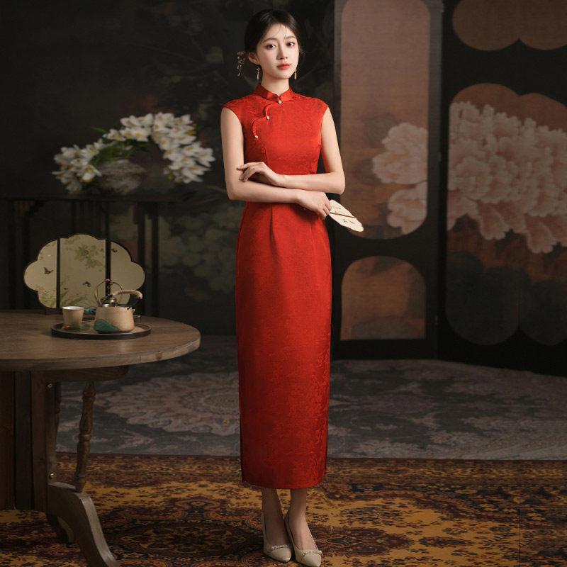 Red sleeveless national style new Chinese Suzhou long cheongsam improved young 1011 new women's high sense summer