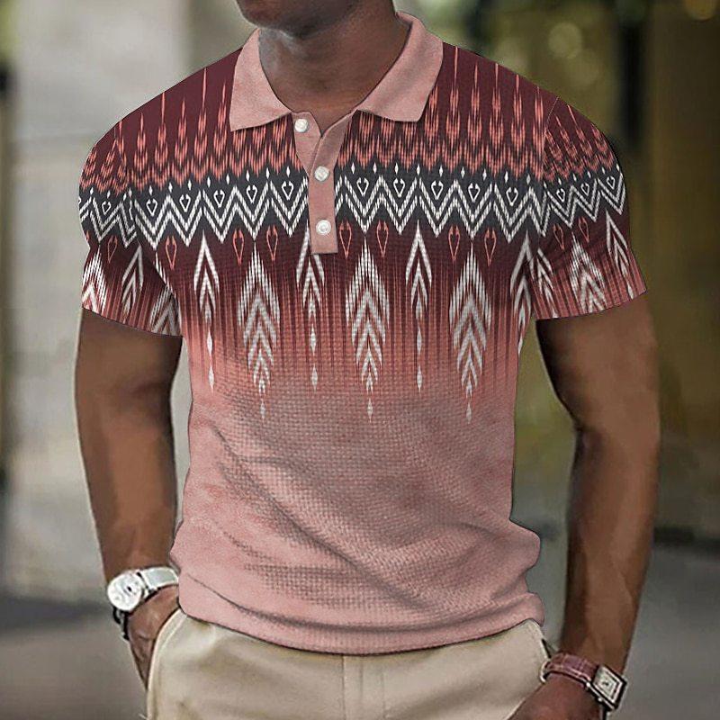 Simple Gradient Striped Pattern 3D Digital Printing Men's Comfortable Polo Shirt