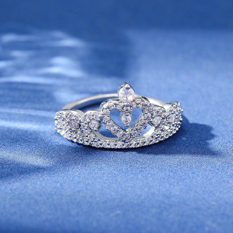 GemChic Women's Ring Sparkling Heart Shape Crown Ring Female Light Luxury Opening Adjustable Ring Birthday Christmas Jewelry Gift
