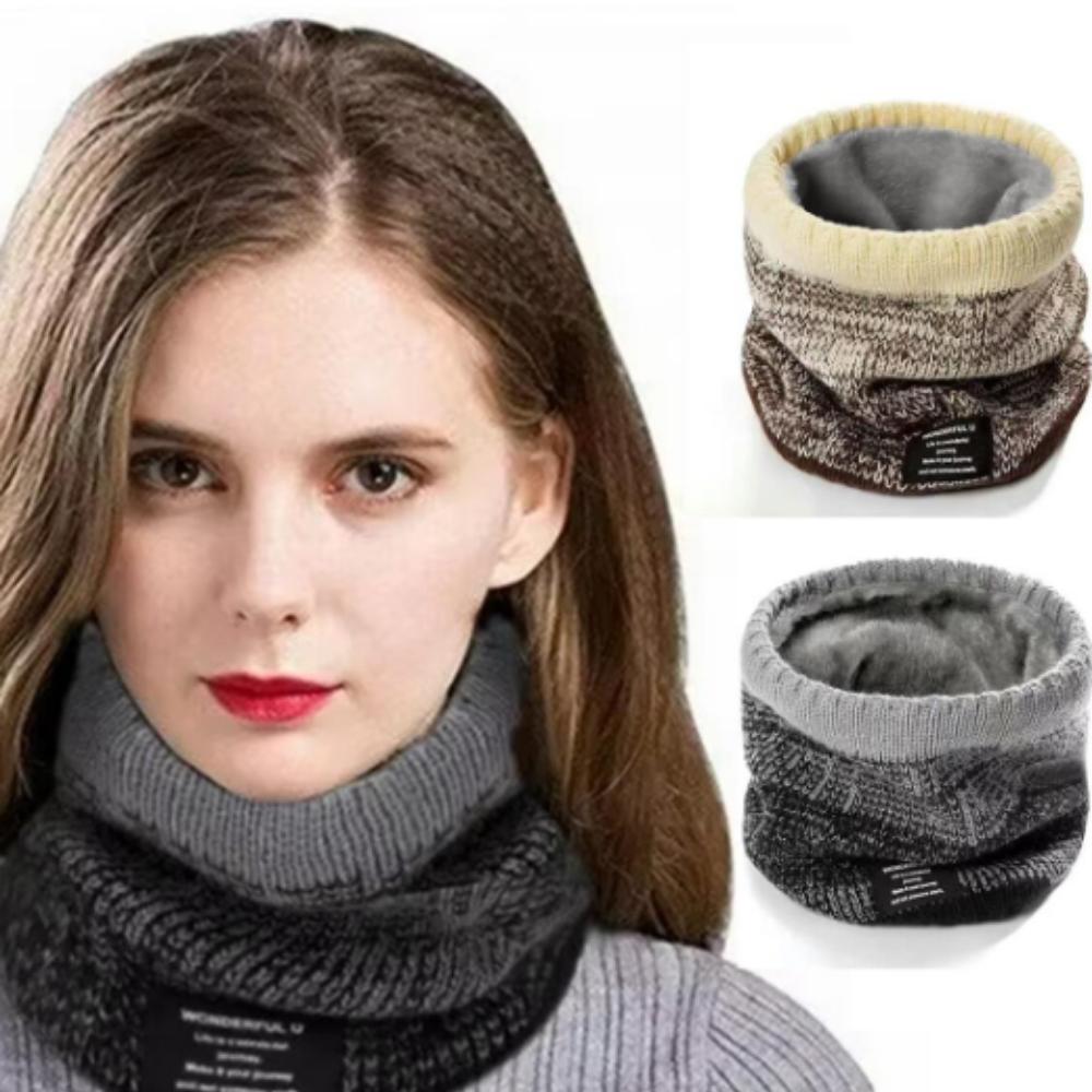 Winter Scarf Fleece Lined Warm Knitted Scarf Windproof Thick Circle Loop Scarves Breathable Bandana Skin-Friendly Solid Scarf