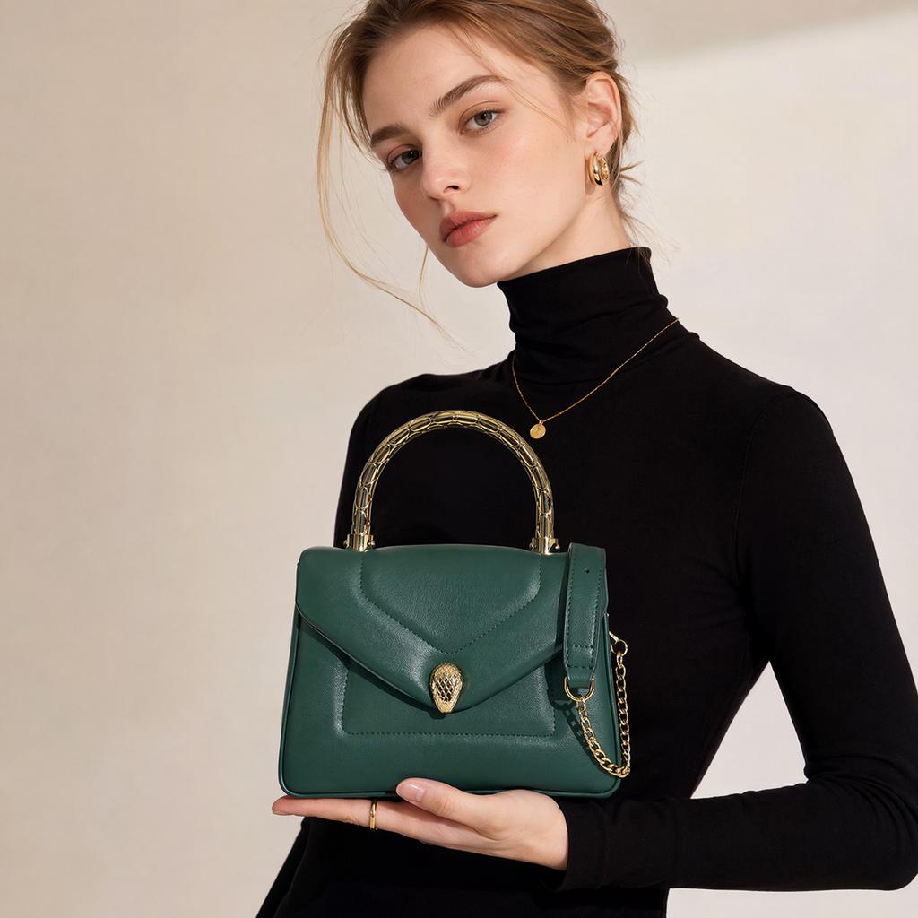 Handheld Small Square Bag, Genuine Leather Women's Bag, Crossbody Style, High-end Genuine Leather Bag