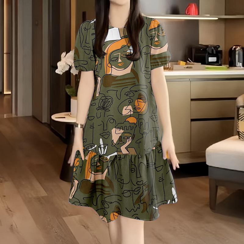ZANZEA Women Casual O-neck Summer Loose Short Sleeve Print Dress