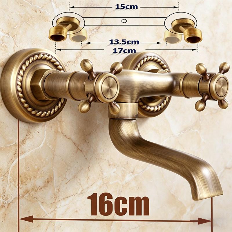 Vintage Copper Wall Mounted Kitchen Faucet - Double Handle Hot & Cold Water Mixer Tap for Home & Bathroom