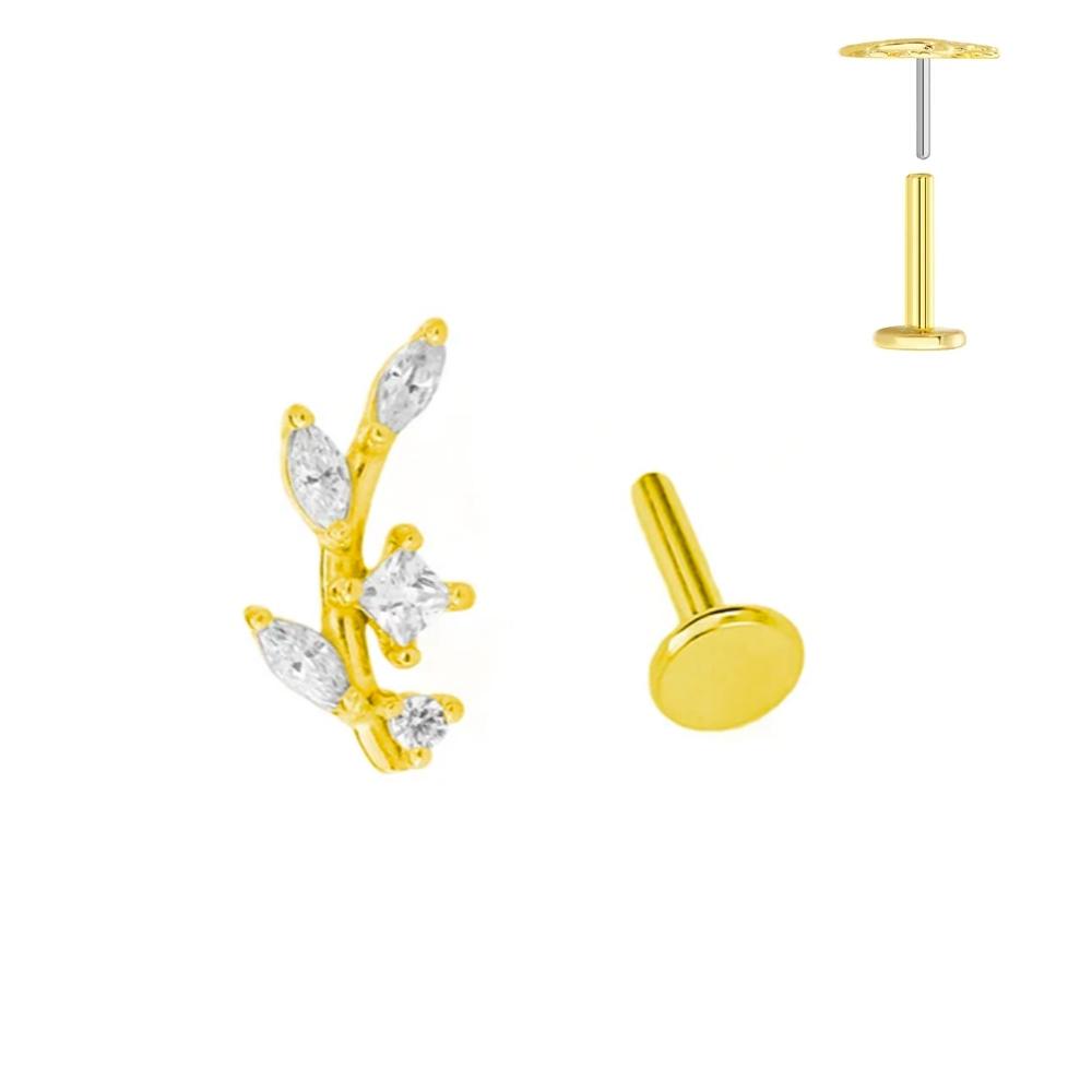 ASTM F136 G23 Titanium Leaf Branch Push In Threadless Labret Piercing 16/18/20G Earring Stud Cartilage Body Jewelry
