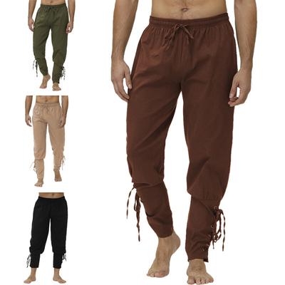Men Pirate Pant Viking Costume Renaissance Medieval Pants Drawstring Shorts Halloween Costume Adult Cosplay