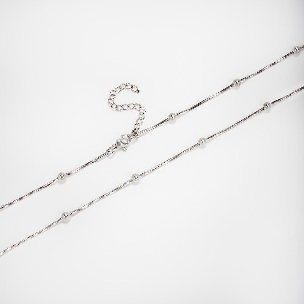 Women's Exquisite Stainless Steel Collarbone Necklace with Bead Clasp - Fashionable Titanium Snake Chain