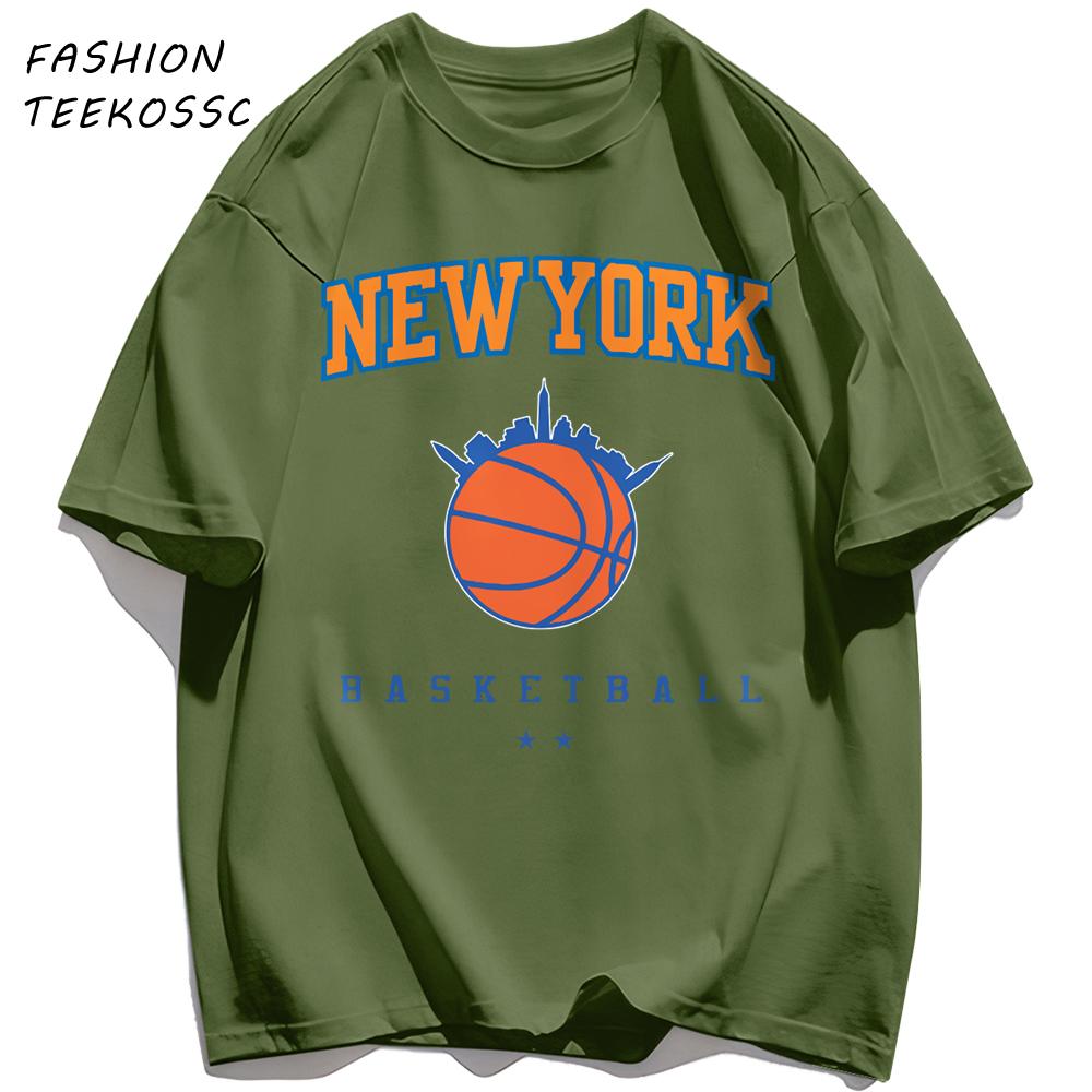 New York Basketball Print Men Basics TShirt Trendy Casual Oversize T Shirts Cotton Soft Streetwear Summer AllMatch Clothes