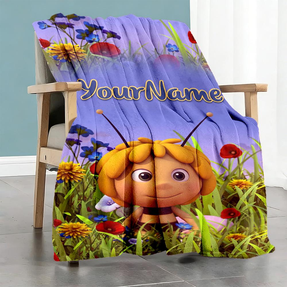 Biene Maja Personalized Text Blanket Gift Customizable Blanket Comfortable Great for Office Seaside Office Chair Picnics for All Occasions