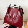 Elegant Kiss Lock Shoulder Bag Large Capacity Solid Color Chinese Style Crossbody Bag Anti-splash Water PU Leather