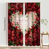 Set Of 2 Red Rose Valentine Day Theme Curtains Romantic Style Bedroom Living Room Drawbar Pocket Decorative Curtain Polyester Perfect For Great