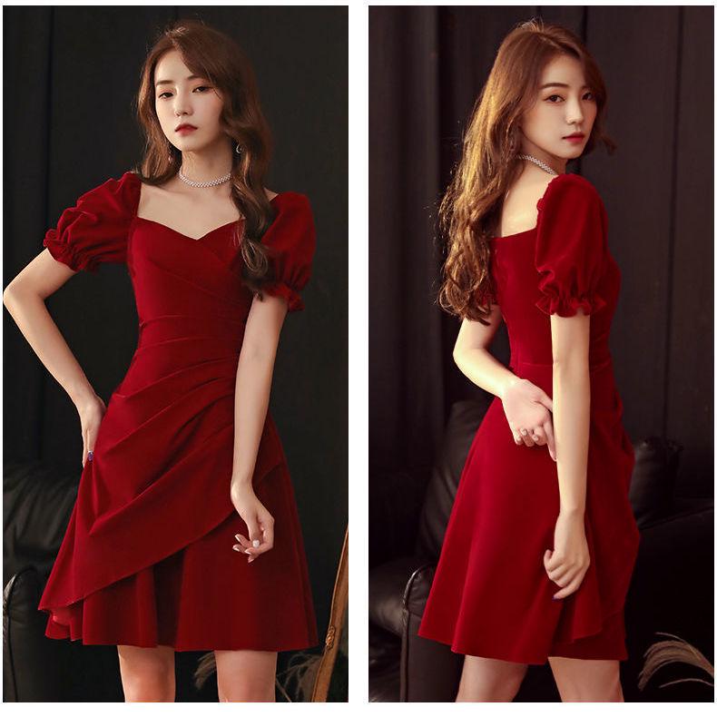 Weinrotes Petite-Braut-Toastkleid – Perfekt für Hochzeiten und den Alltag, Frühlings-/Sommerkleidung