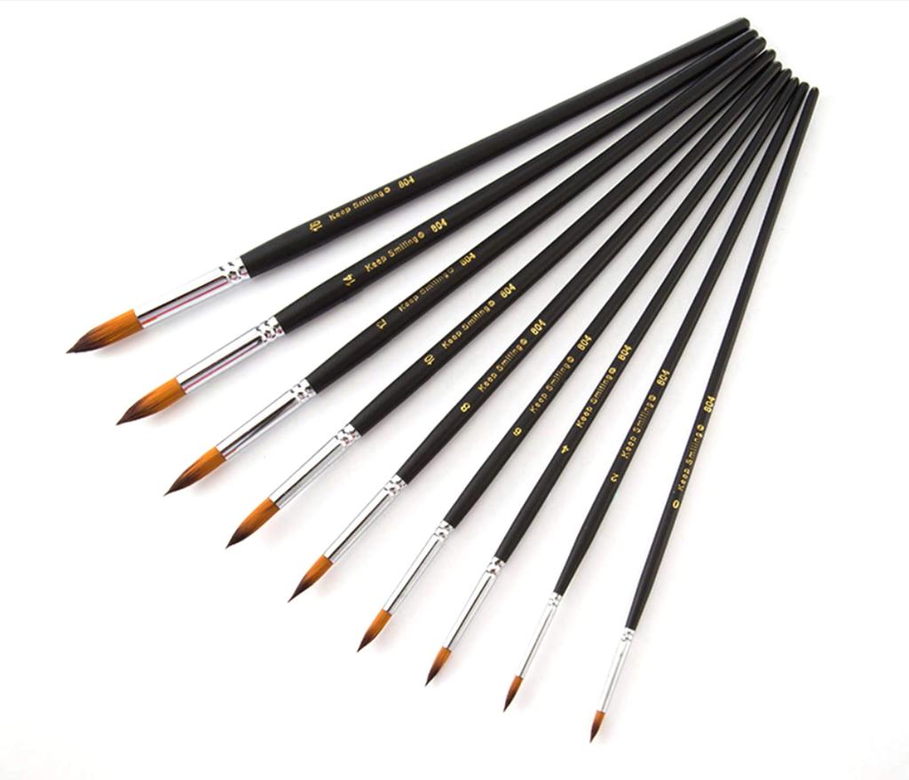 ONE HAPPY CHOICE 9-Piece Long Handle Pointed Artist Paint Brush Set Round (Long Handle)