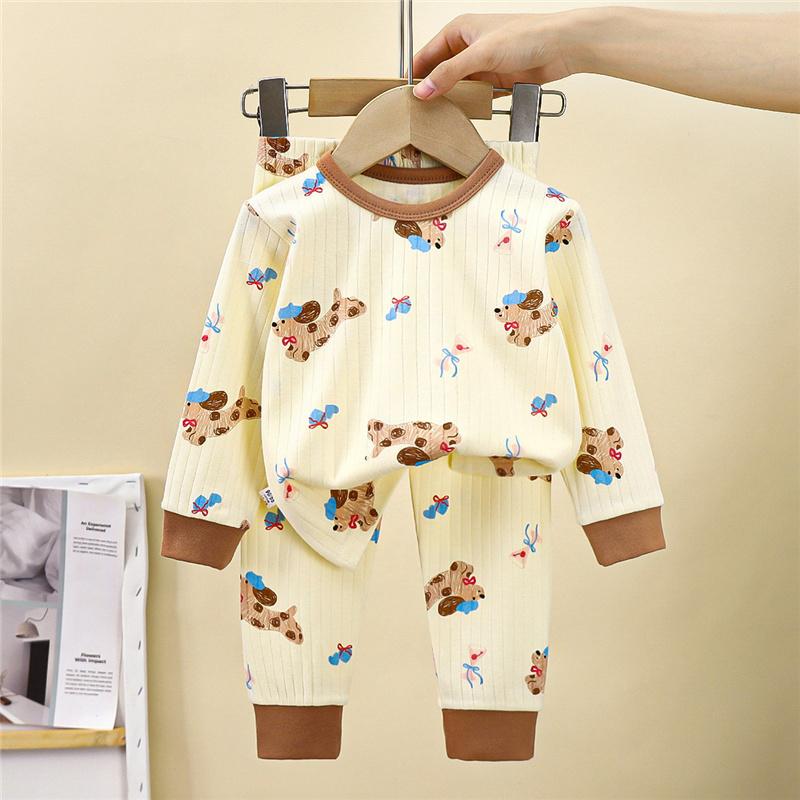 100% Baumwolle Kinder Unterwäsche Set Langarm Thermopyjama für Jungen & Mädchen Baby Loungewear Herbst/Frühling Nachtwäsche (2-8J)