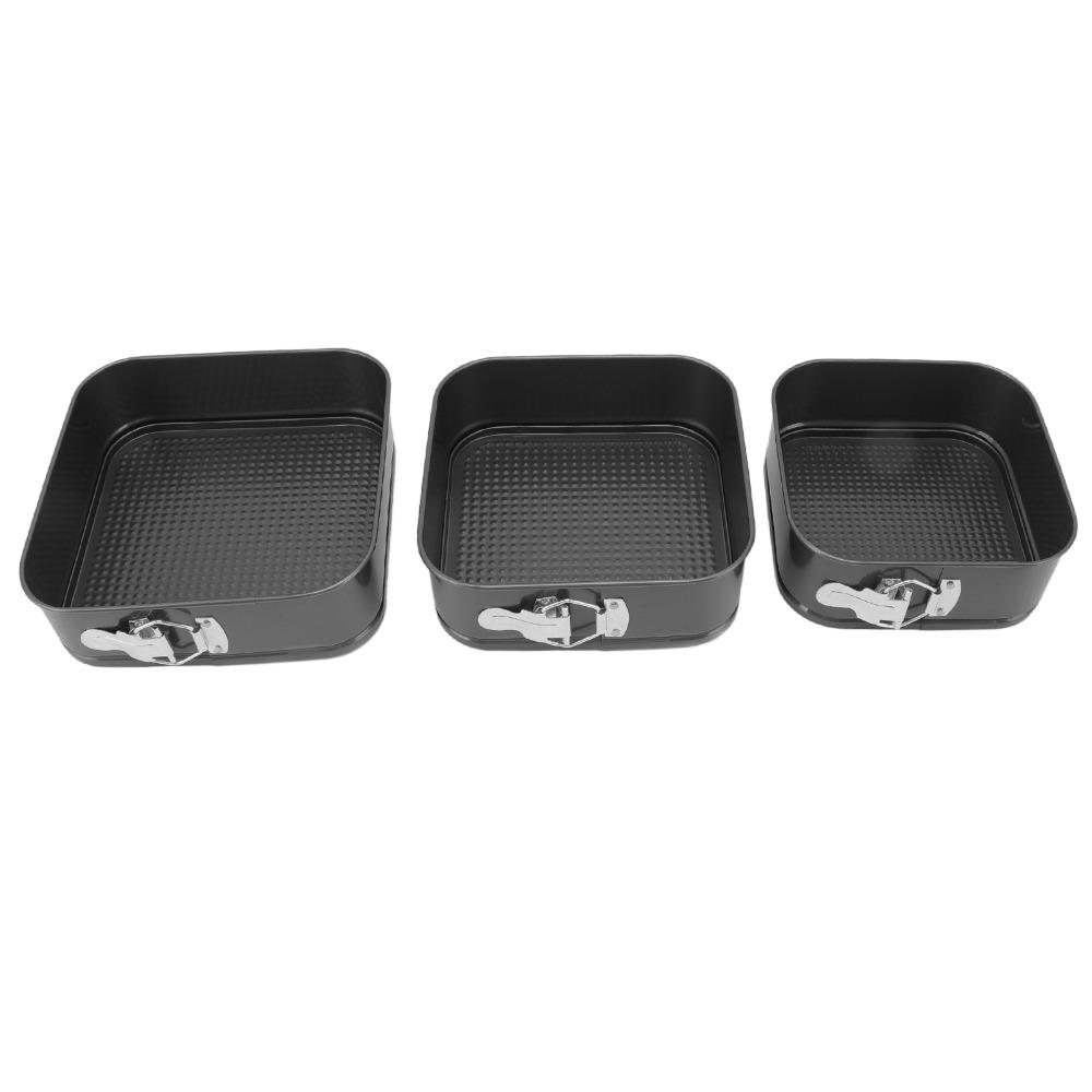 3pcs Carbon Steel Springform Cake Pan Quadrate Non-Stick Cheesecake Pan Snap Button Rolled Edge Springform Pan Set