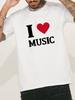 Unisex Summer White Crew Neck T Shirt I Love Music Red Heart Graphic Print Loose Short Sleeve Casual Streetwear Daily Fashion Tops