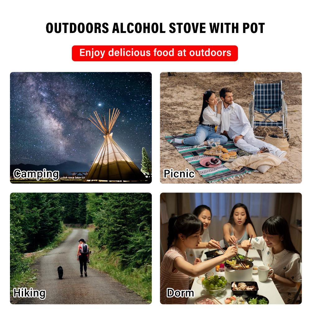 Outdoors Stainless Steel Alcohol Stove with Pot Portable Burner Rustproof Anti-corrosion Cooking