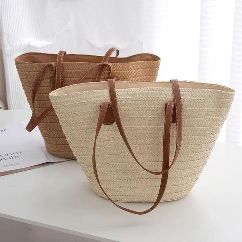 Straw Bag Women's Large-capacity New Vacation Beach Bag Woven Bucket Bag Vegetable Basket Commuter Tote Bag Tide