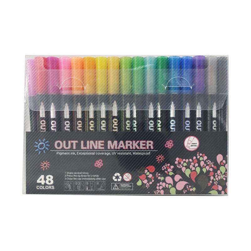 24-Color Double-Line Outline Pens for Kids' DIY Painting, Doodling, Journaling, and Student Highlighting