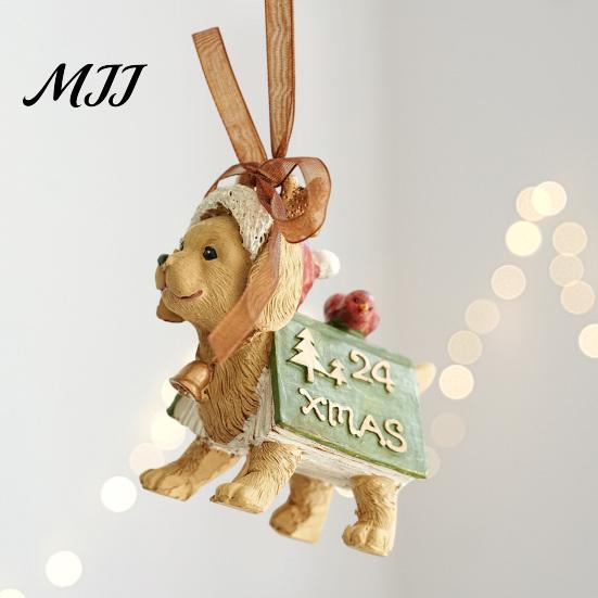 Seasonal Branch Decorations Christmas Resin Animal Ornament, Vintage Hanging Decor with Ribbon, Cute Bow Tree Ornaments Dog Santa Bear Patterns