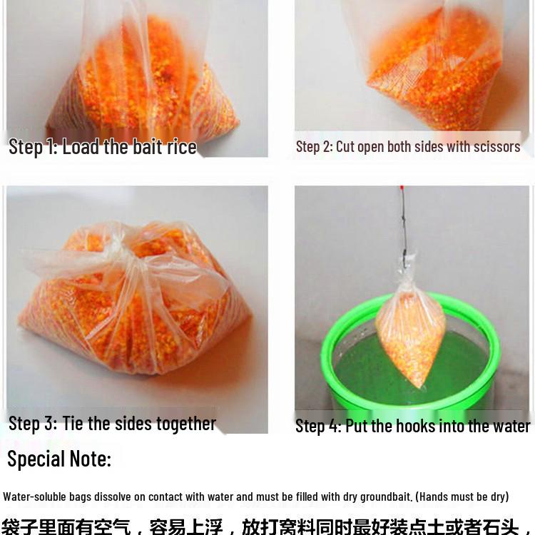 Water-Soluble Rapid-Dissolving Fishing Bait Bag and Gear