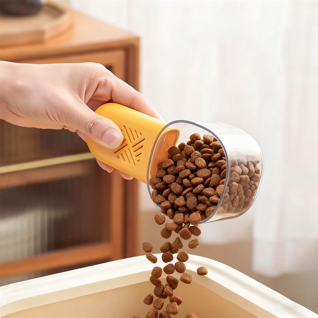 Multi-Functional Rice Measuring Spoon Removable Scooping Tool With Scale For Powder Soybean Household Gadgets (Yellow-1Pcs)