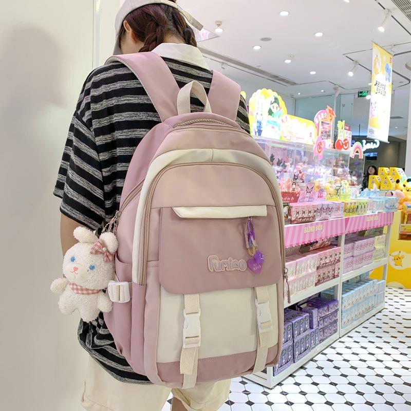 

Контрастный цвет студенческий рюкзак Большой вместимости повседневный рюкзак Ученик старшей школы Ученик средней школы цветовая гамма школьный рюкзак Новый розовый