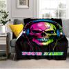 1PC Custom Name Colorful Skull Music Art Flannel Blanket Versatile,all-season Throw Suitable for the Living Room,bedroom,camping,travel,and Gift