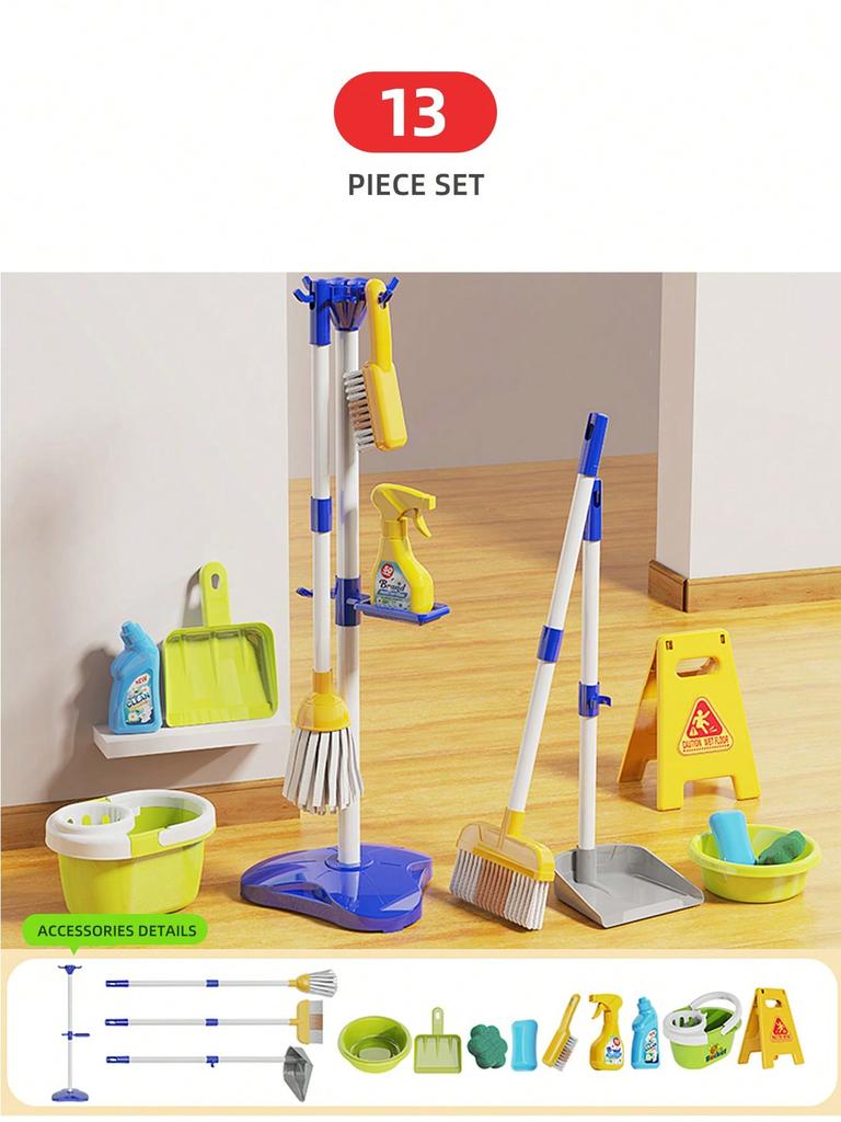 Kids Cleaning Toy Set Housekeeping Electric Vacuum Cleaner Tool Girls Pretend House Play Toys Broom and Mop Set for Kids Gift