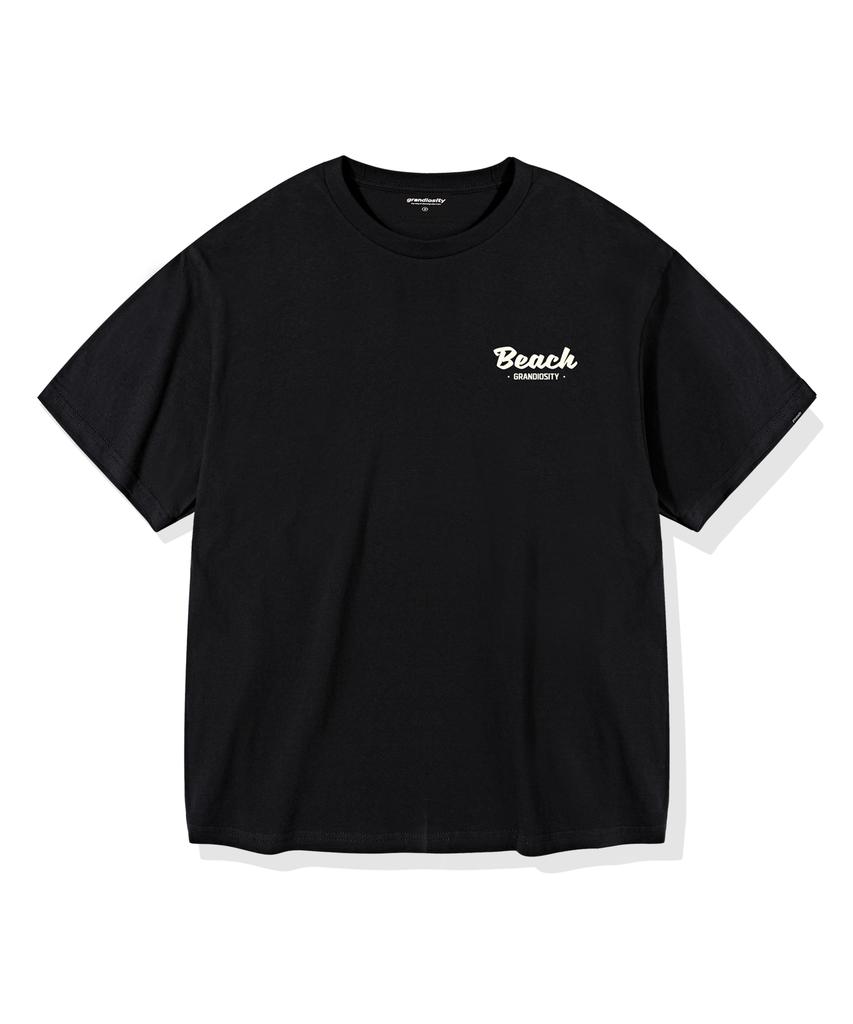 GRANDIOSITY Beach Graphic Oversized Short Sleeve T-Shirt (Black)