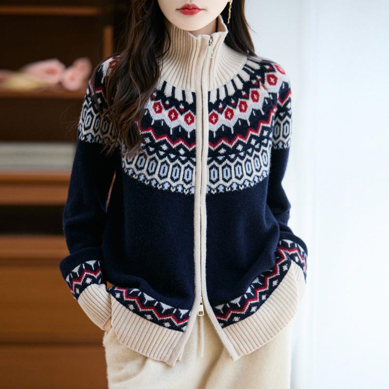 Women's Fair Isle Wool Cardigan: Age-Reducing Thick Knit Sweater Coat for 2025 Autumn/Winter