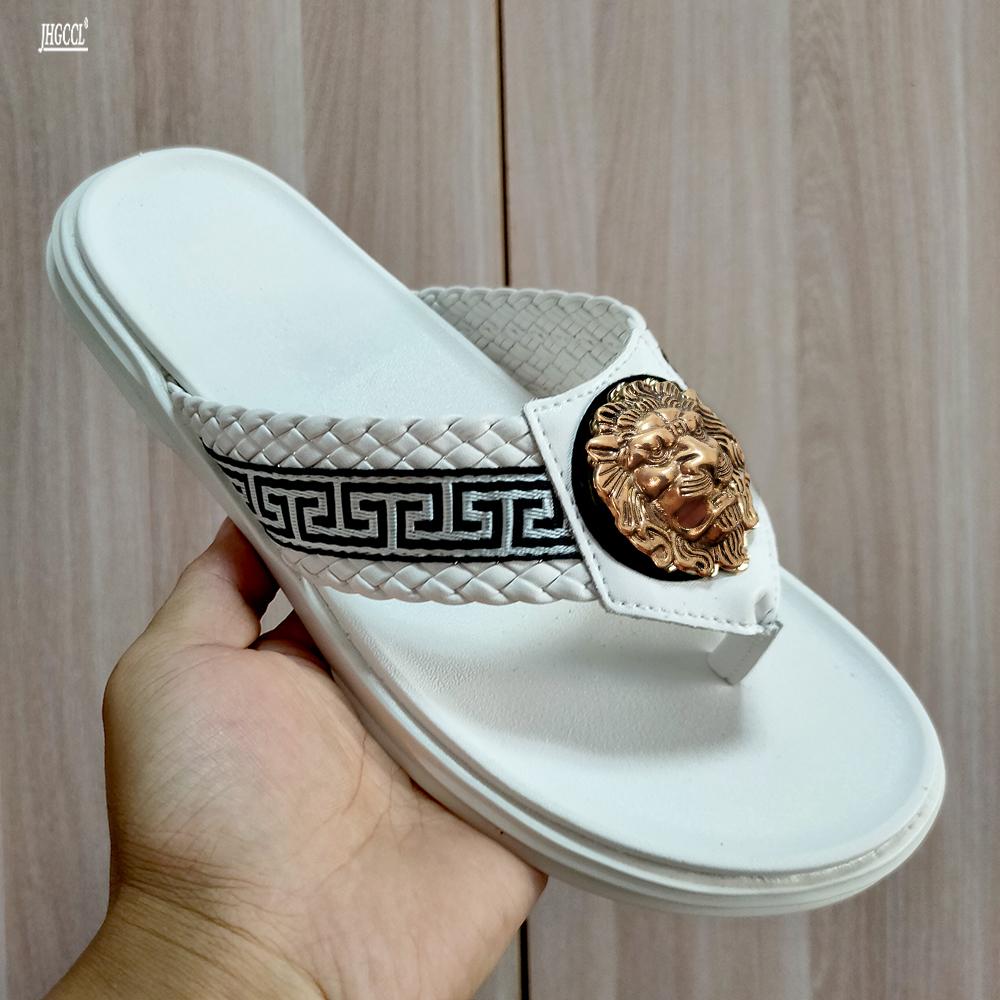 Pánské pantofle s lví hlavou Ležérní černo-bílé boty Designové pantofle sandály s měkkou podrážkou dámské pantofle A6