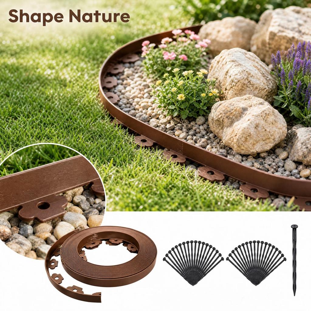 Garden Edging L-Shaped Grass Border for Landscaping, Boundary Separation, 5 Meters