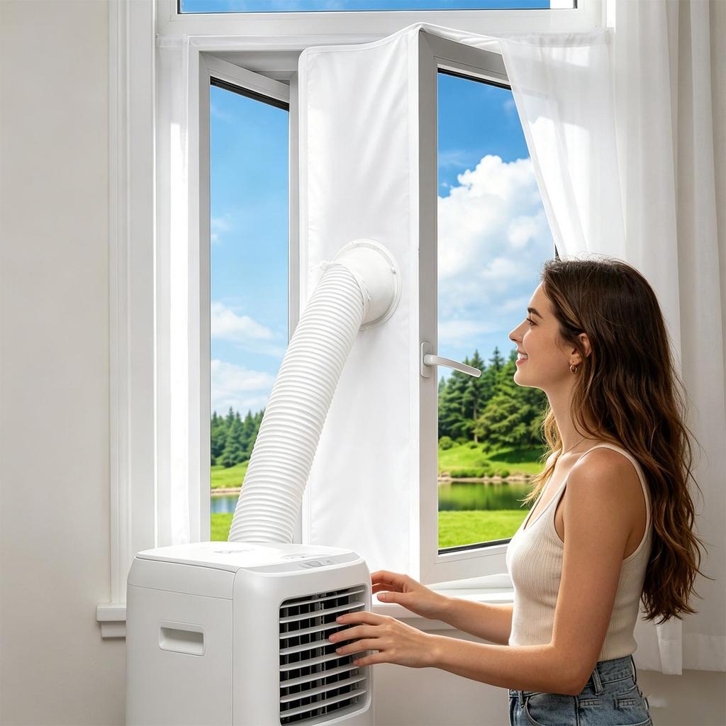 Portable AC Window Vent Kit Waterproof Zipper Opening Insulation Panel Portable AC Unit Window Kit for Indoor Home Kitchen