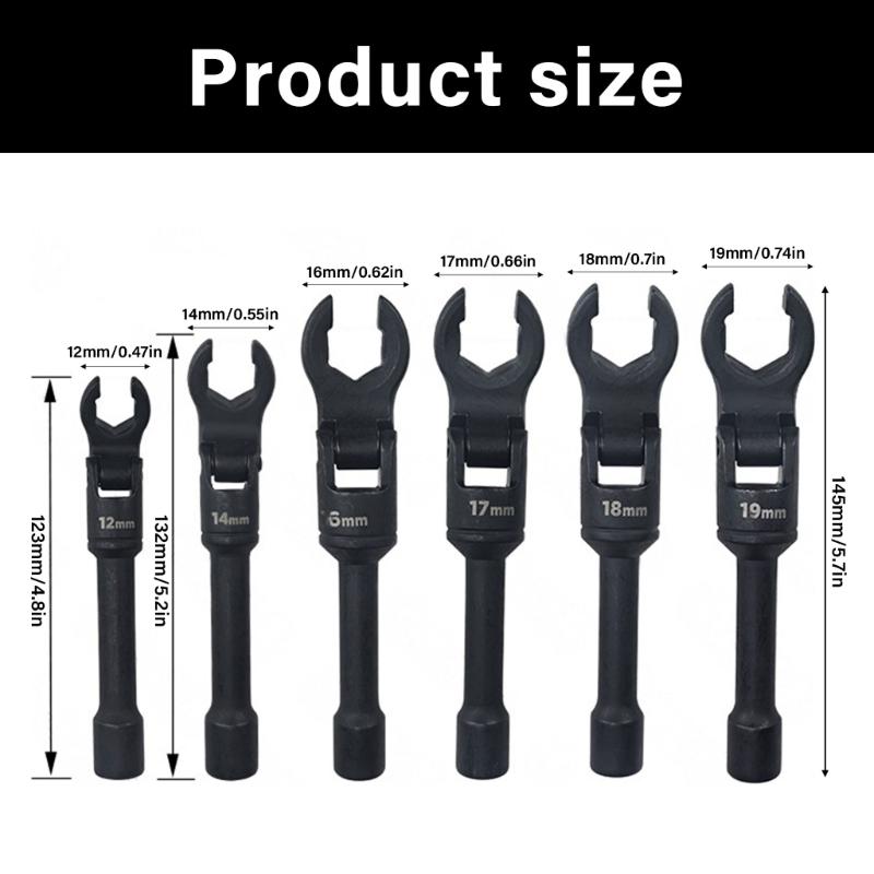 6pc Ergonomic Open End Wrench Kit 12-19mm Flexible Head Motion High Strength Steel Socket Wrench For Auto Maintenance