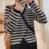 Cardigan Sweater Korean Contrast Stripe Irregular Diagonal Buckle Knitted Cardigan Women Half Open Collar Sweater Cardigan Tops