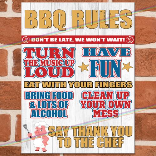 

BBQ RULES Funny Metal Signs Gift Shed Garage Kitchen Garden Bar Gift Tin Sign UKAluminum 20x30cm（7.8x11.8inch）