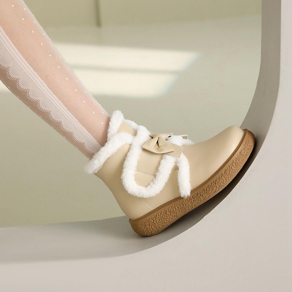 Cute Boots Women Winter Boots Lined Fashion Mid Calf Boots For Women Warm Fuzzy Boots Comfortable Womens Boots With Bowknot