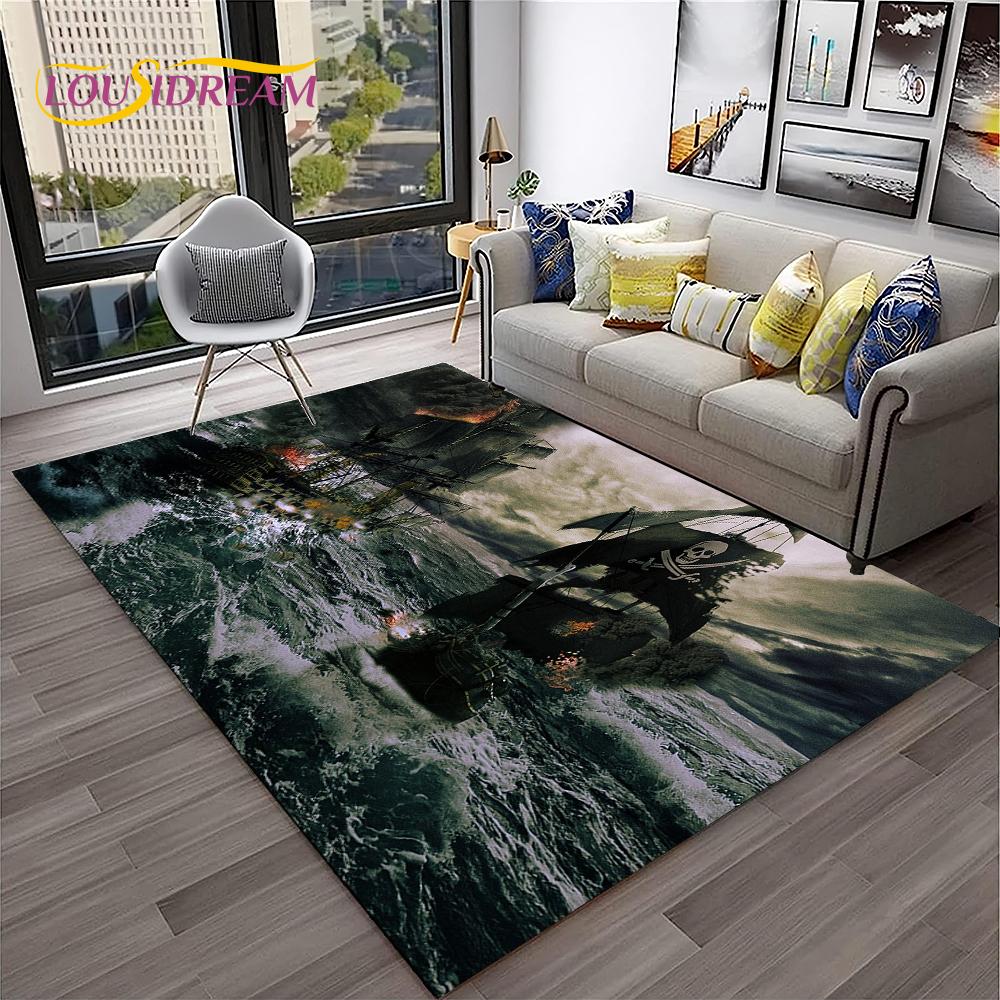 3D Pirate Ship Boat,Sailboat,Barque Carpet Rug for Home Living Room Bedroom Sofa Doormat Decor,kids Area Rug Non-slip Floor Mat