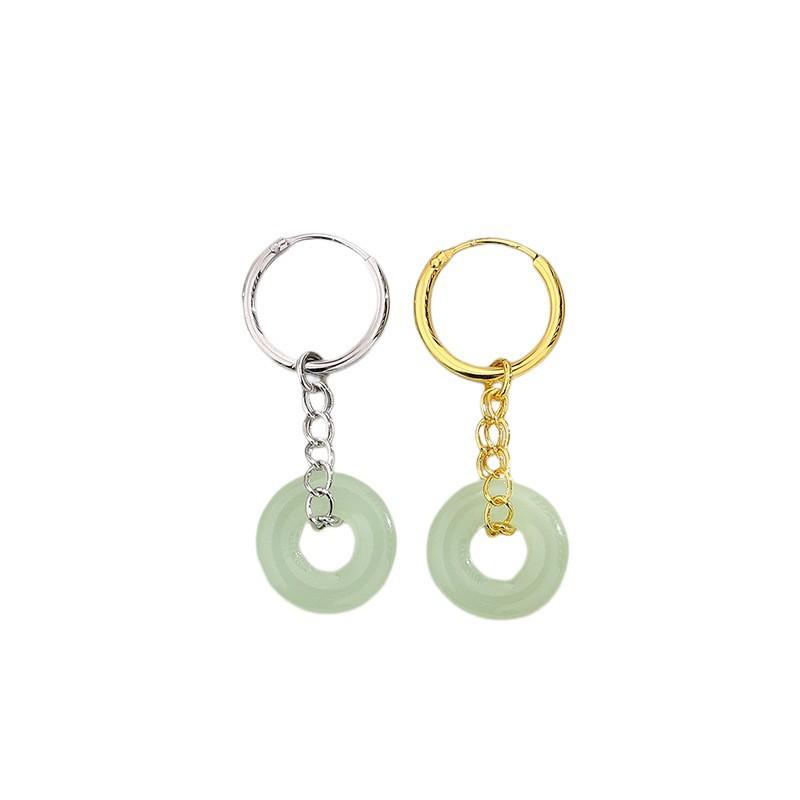 Antique Imitation Hetian Jade Chain Ear Buckle,  Genderless Earrings, Retro Safety Buckle, Niche Design, Classical Earrings.