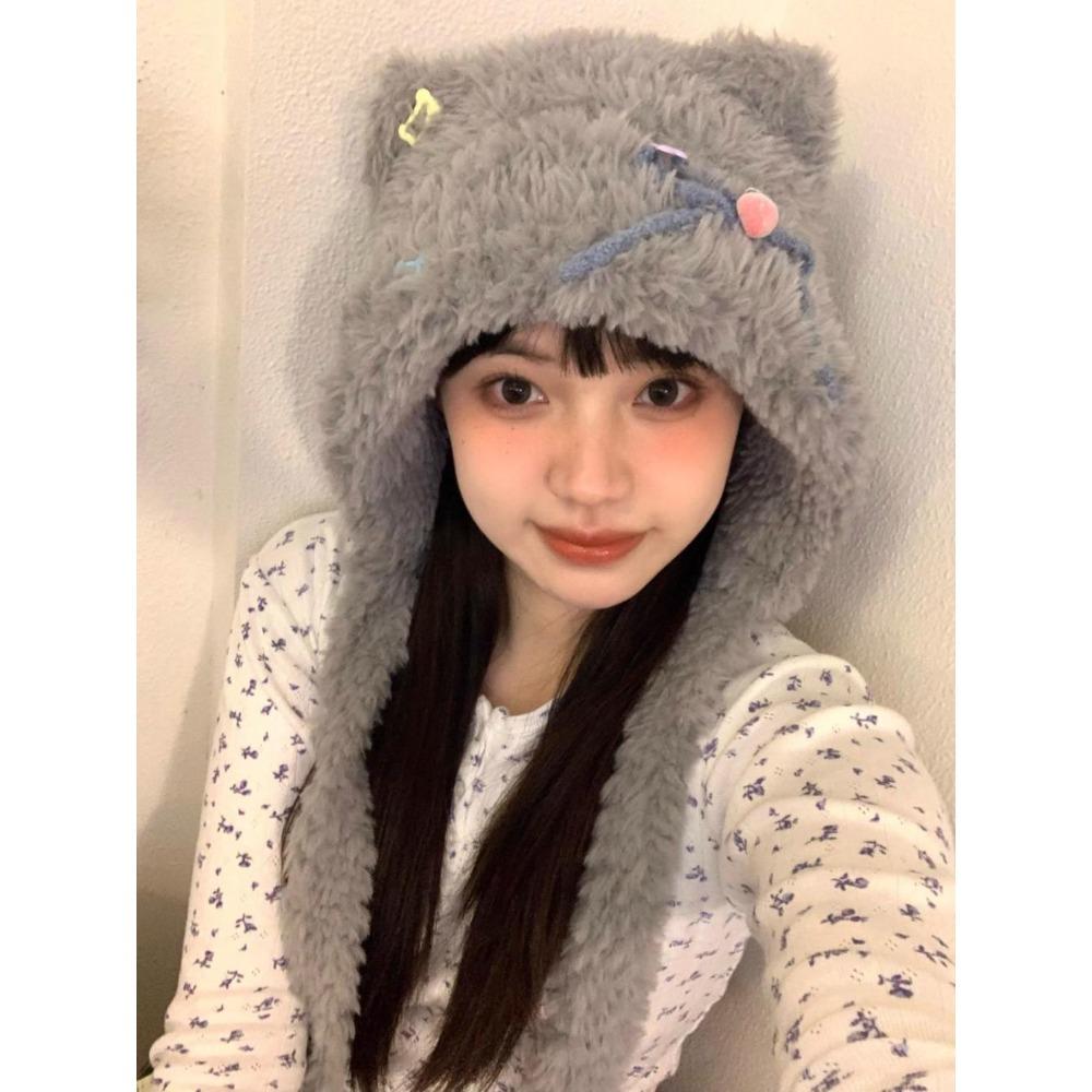 Bonnet d'hiver plus polaire mignon ours en peluche chaud bonnet d'oreille chapeau tricolore pour filles