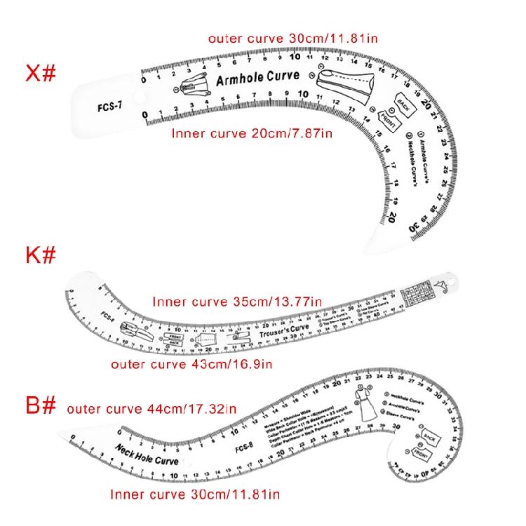 Francuskie szablony zakrzywionej linijki akrylowe linijki do szycia do precyzyjnego rysowania wykrojów odzieży cięcia tkanin krawiectwa