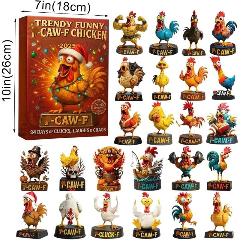 Caw-F Advent Calendars 2025 Funny Christmas Decor Chicken Ornaments 24 Days Countdown Calendar Christmas Tree Hanging Charms