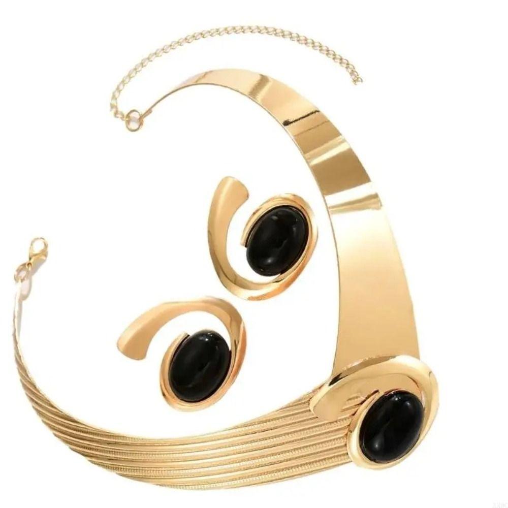Black/Blue/Rose Pink Necklace Earrings Set Exaggerated Jewelry Accessories  Daily Wear