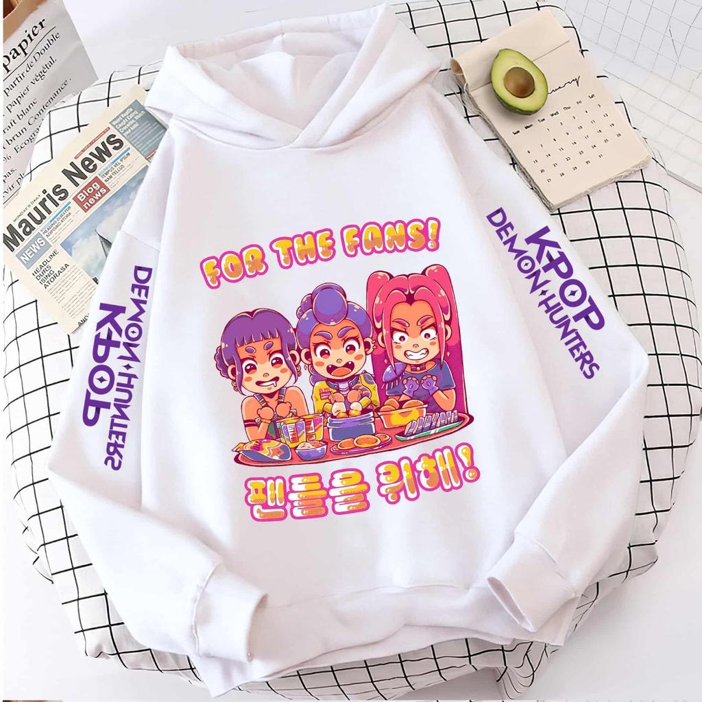 New KPop Demon Hunter Cartoon Girls Hoodies Children's Korean Wave Print Fashion Casual Tops Casual Girls Clothing Warm