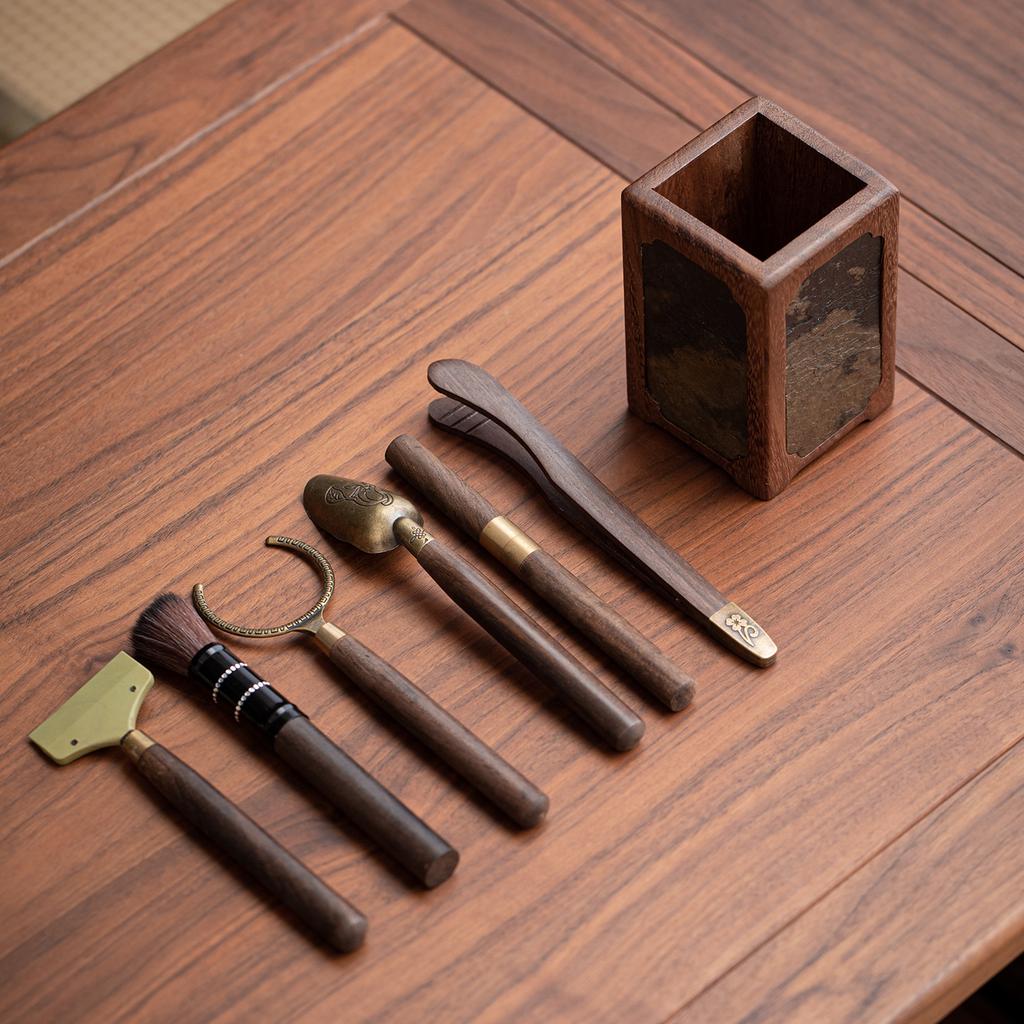 High-end Accessible Luxury Tea Ceremony Six Gentlemen Suit Walnut Rock House Tea Making Tools Supplies Tea Table Accessories