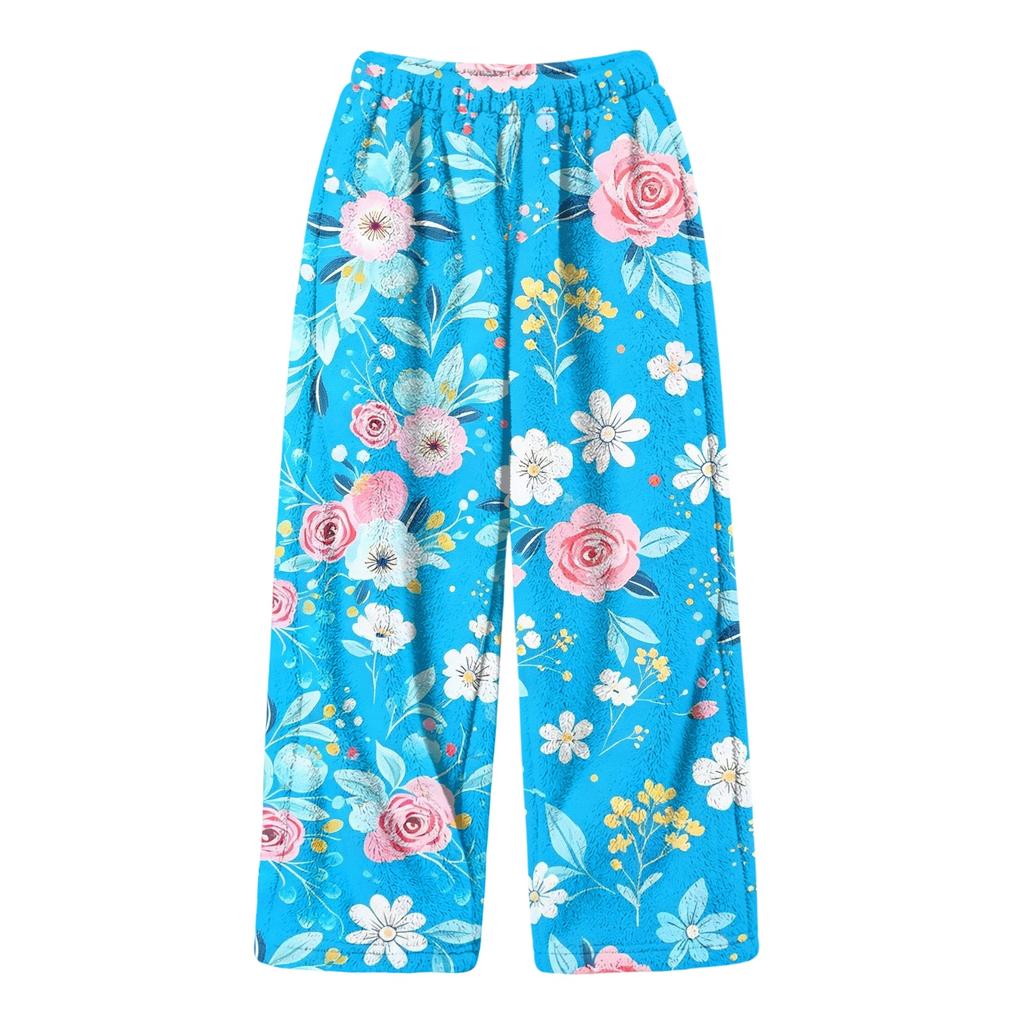 Fashionable Girls' Flannel Warm Loose Printed Pants