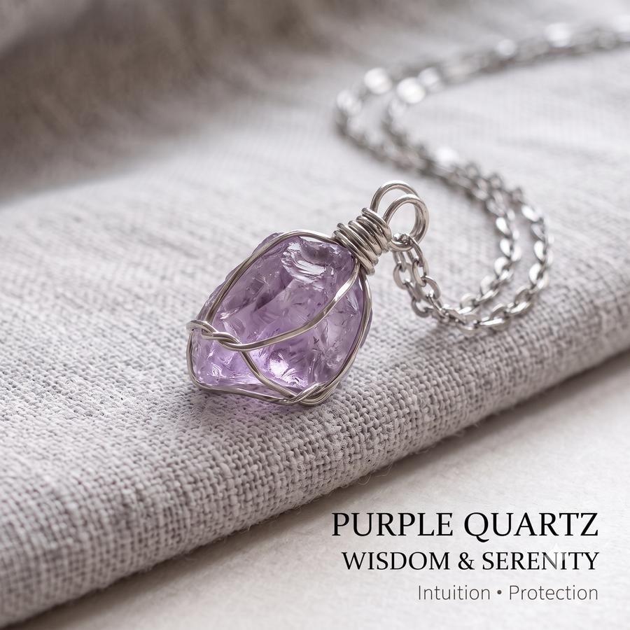 Collar de Cristal Crudo Impermeable de Acero Inoxidable 316L, Colgante de Piedra Preciosa Envuelto en Alambre Libre de Manchas, Joyería Diaria Estética Boho para Mujeres
