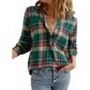 Women S V Neck Plaid Long Sleeve Casual Shirt