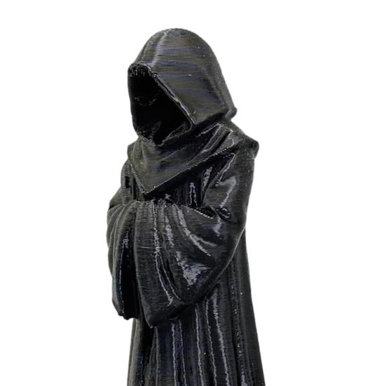 3D Printed Hooded Robe Ornament, Matte Black Faceless Monk Figurine, Gothic Style Sculpture, for Halloween Indoor Outdoor Decor